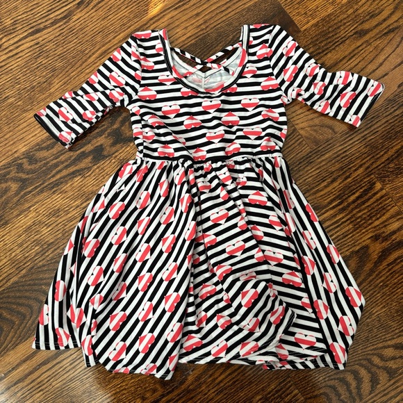 DotDotSmile -  Toddler Girl's Dress - Hearts and Stripes Ballerina Dress in 3/4 - Picture 2 of 6